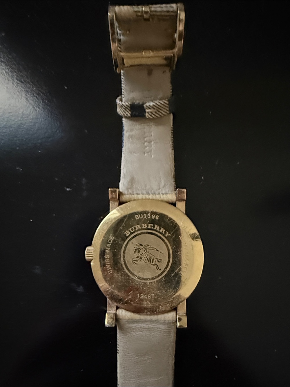 Burberry Gold-Tone Watch with Beige Plaid Strap - Picture 3 of 4